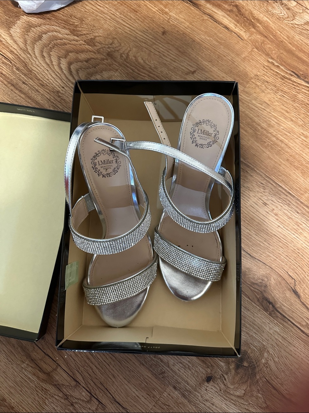 L. Miller Silver Rhinestone Ankle-Strap Heels for Women